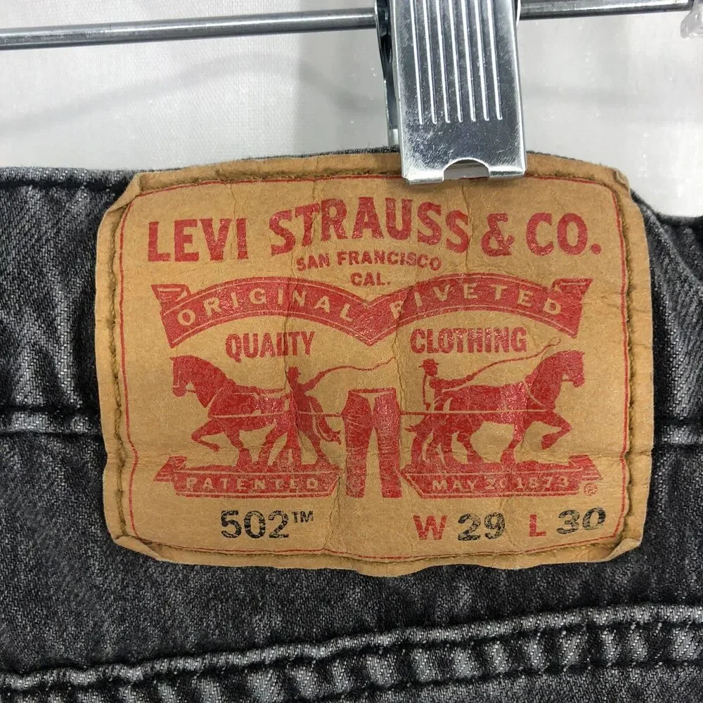Levis 502 Jeans 29 Waist Black 29x30 Mens Regular Taper Red Tab Denim (29x28)